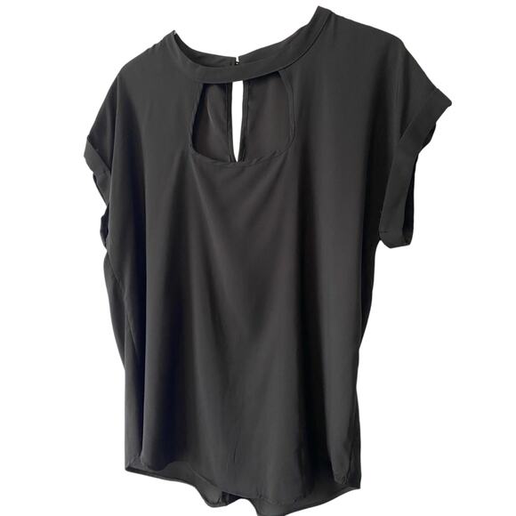 So Goods For Life Womens L Chic Simple Sheer Blouse Black Cutout Office Business - Picture 3 of 10